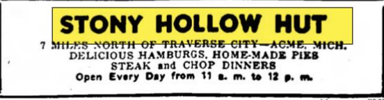 Stony Hollow Hut (The Hut) - Jul 1947 Ad (newer photo)